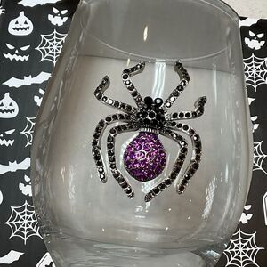 Rachel Zoe Halloween Stemless Wine Glasses Spider Rhinestones